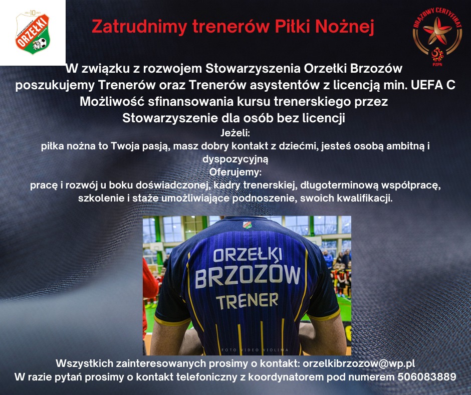 ZATRUDNIMY TRENERÓW PIŁKI NOŻNEJ – ZAPRASZAMY DO WSPÓŁPRACY